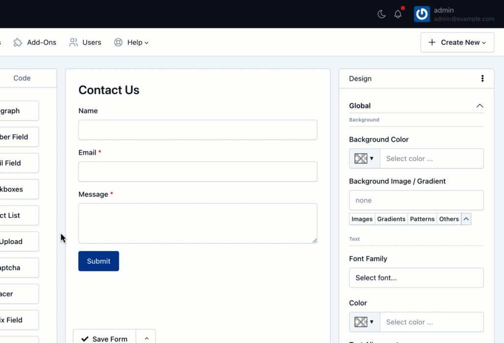 Onine Form Features